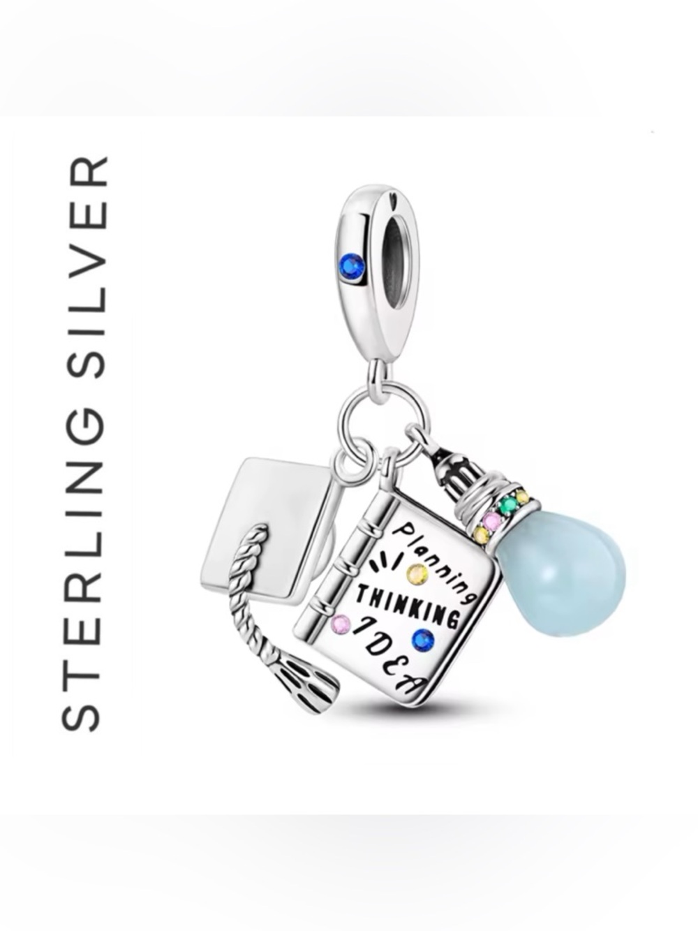 🌟 S925 Sterling Silver Graduation Triple Dangle Charm